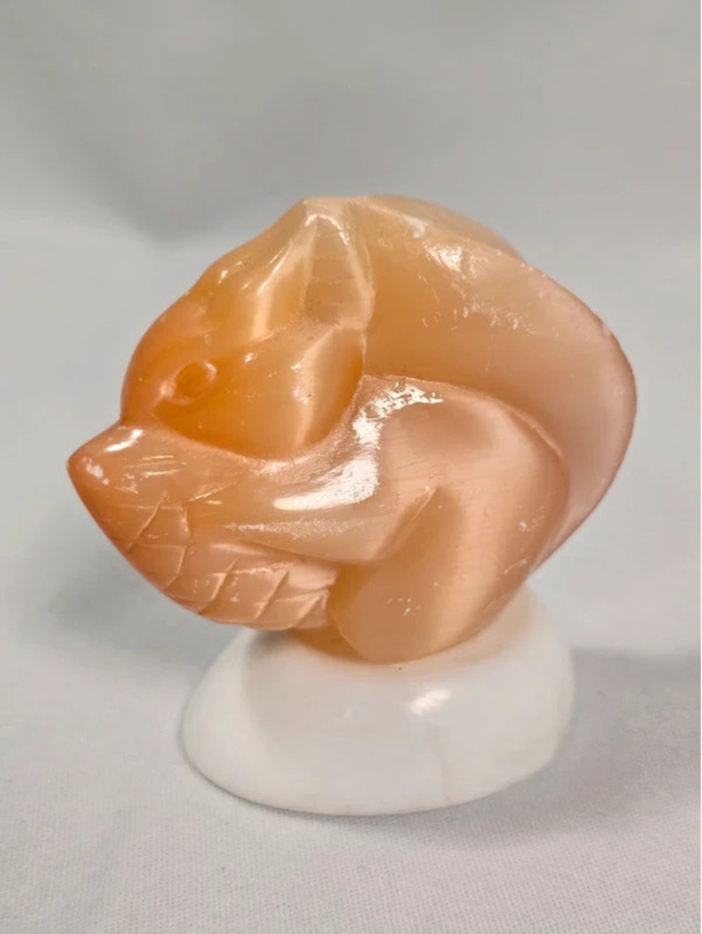 Carved Stone Squirrel with Acorn Figurine Peach Alabaster Style Decor